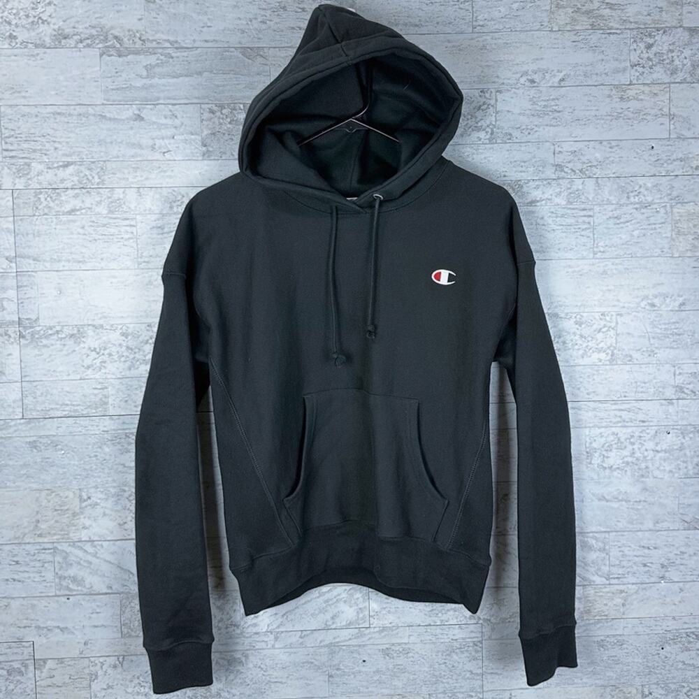 Champion reverse weave black plain pullover athletic hoodie